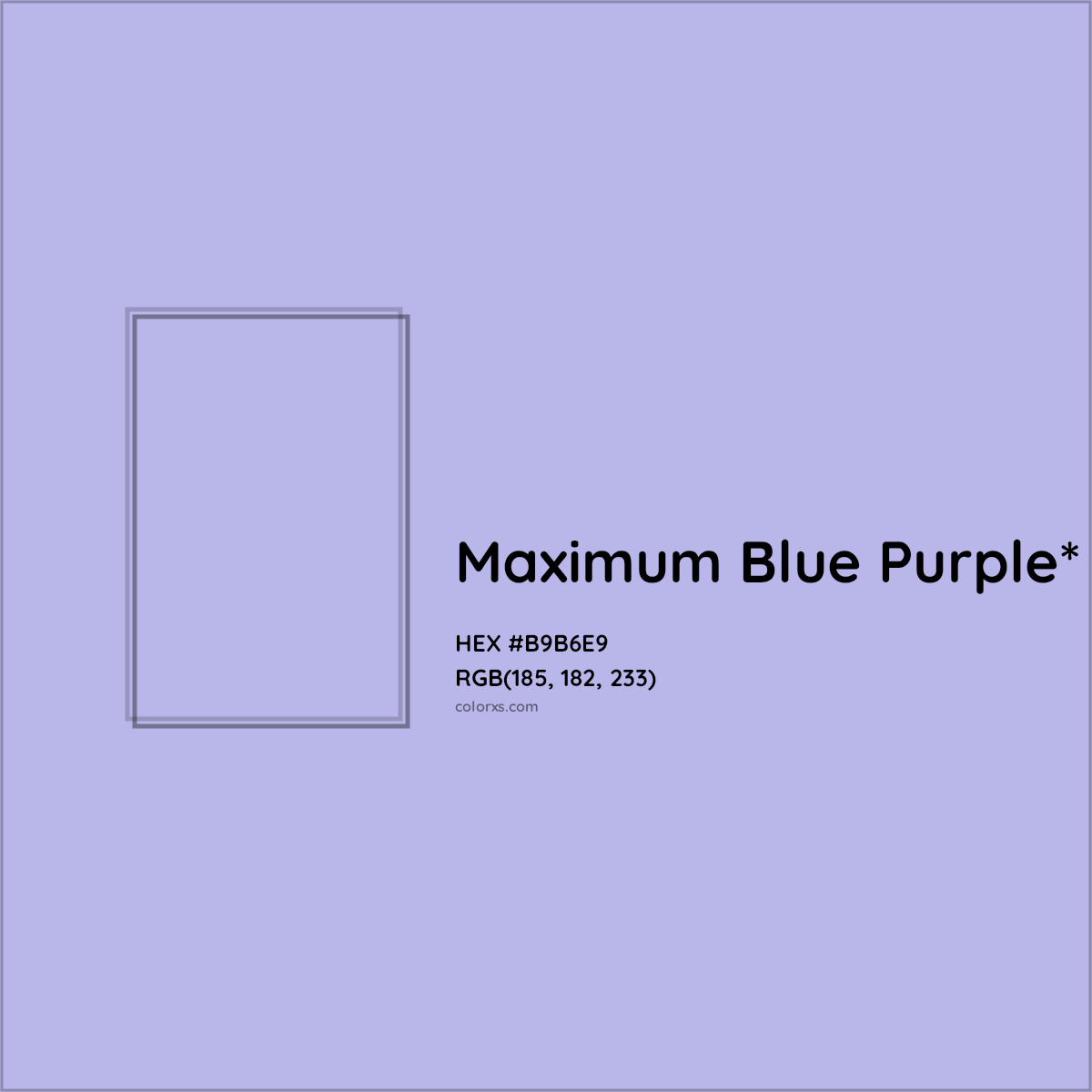#B9B6E9 hex color. RGB, RYB, CMYK, HSL, HSV codes and color conversions. Matching color names, palettes, paints.