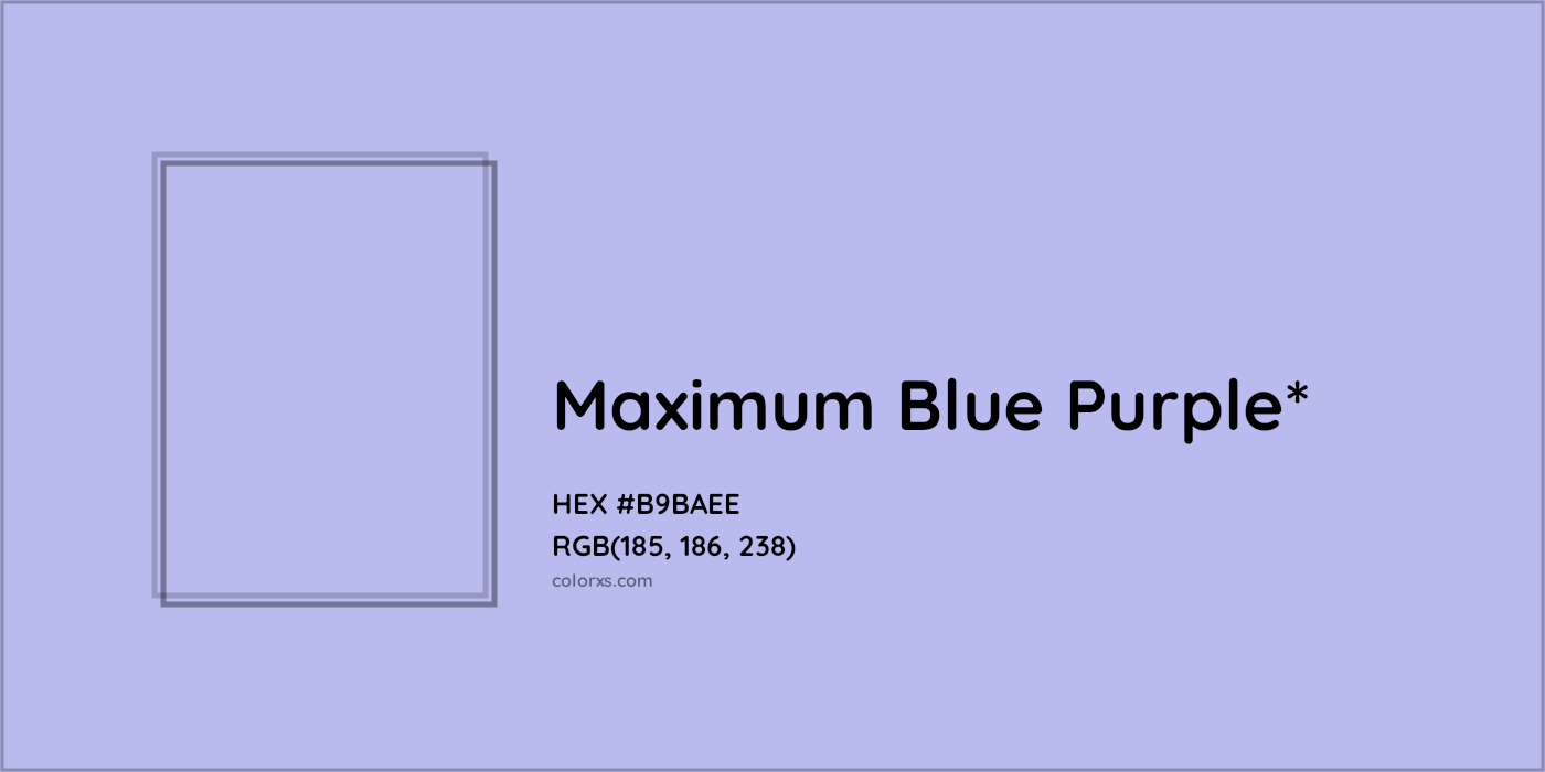 #B9BAEE hex color. RGB, RYB, CMYK, HSL, HSV codes and color conversions. Matching color names, palettes, paints.