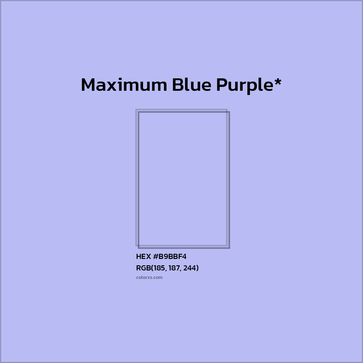 #B9BBF4 hex color. RGB, RYB, CMYK, HSL, HSV codes and color conversions. Matching color names, palettes, paints.