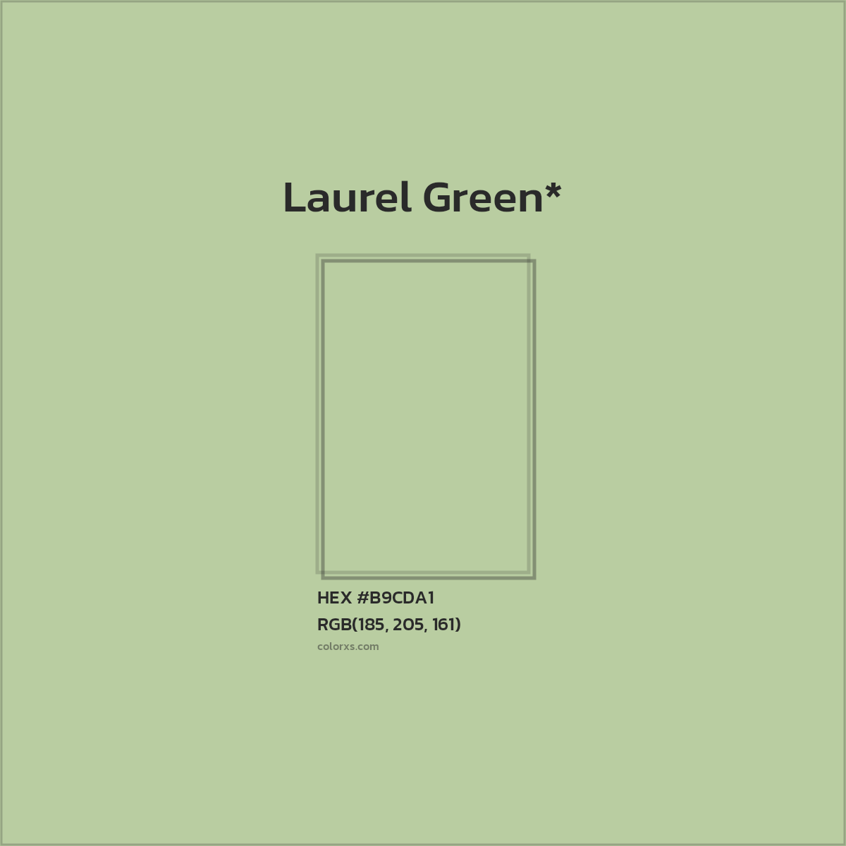 #B9CDA1 hex color. RGB, RYB, CMYK, HSL, HSV codes and color conversions. Matching color names, palettes, paints.