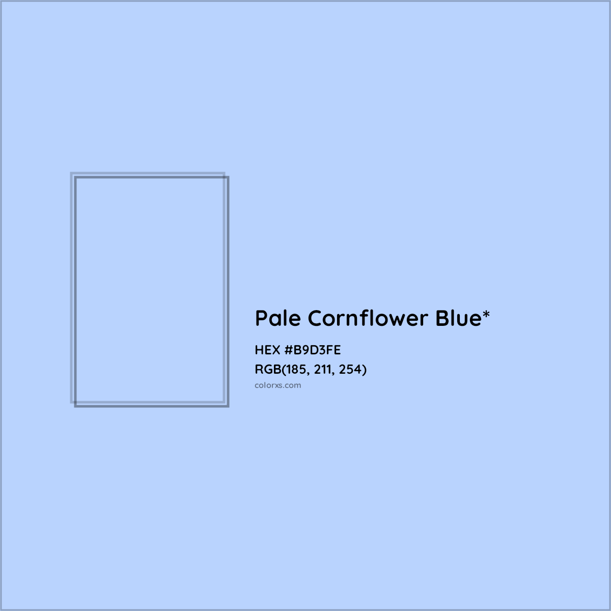 #B9D3FE hex color. RGB, RYB, CMYK, HSL, HSV codes and color conversions. Matching color names, palettes, paints.