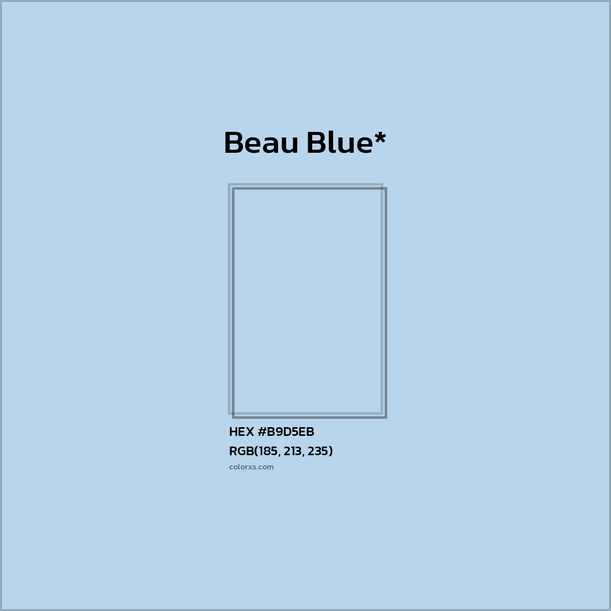 #B9D5EB hex color. RGB, RYB, CMYK, HSL, HSV codes and color conversions. Matching color names, palettes, paints.