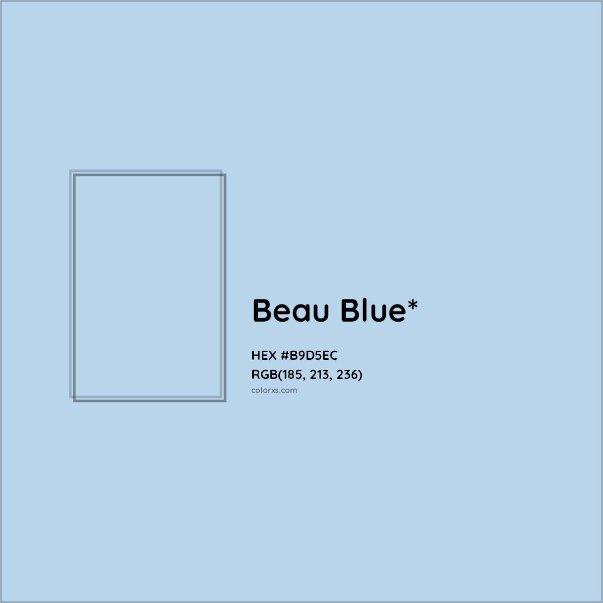 #B9D5EC hex color. RGB, RYB, CMYK, HSL, HSV codes and color conversions. Matching color names, palettes, paints.