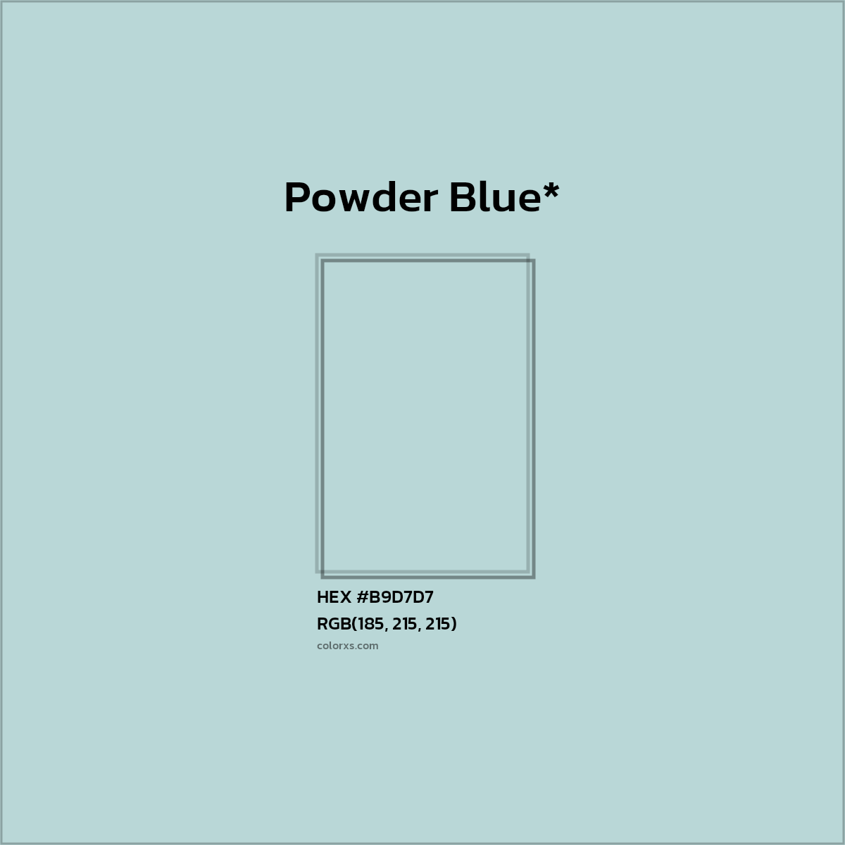 #B9D7D7 hex color. RGB, RYB, CMYK, HSL, HSV codes and color conversions. Matching color names, palettes, paints.