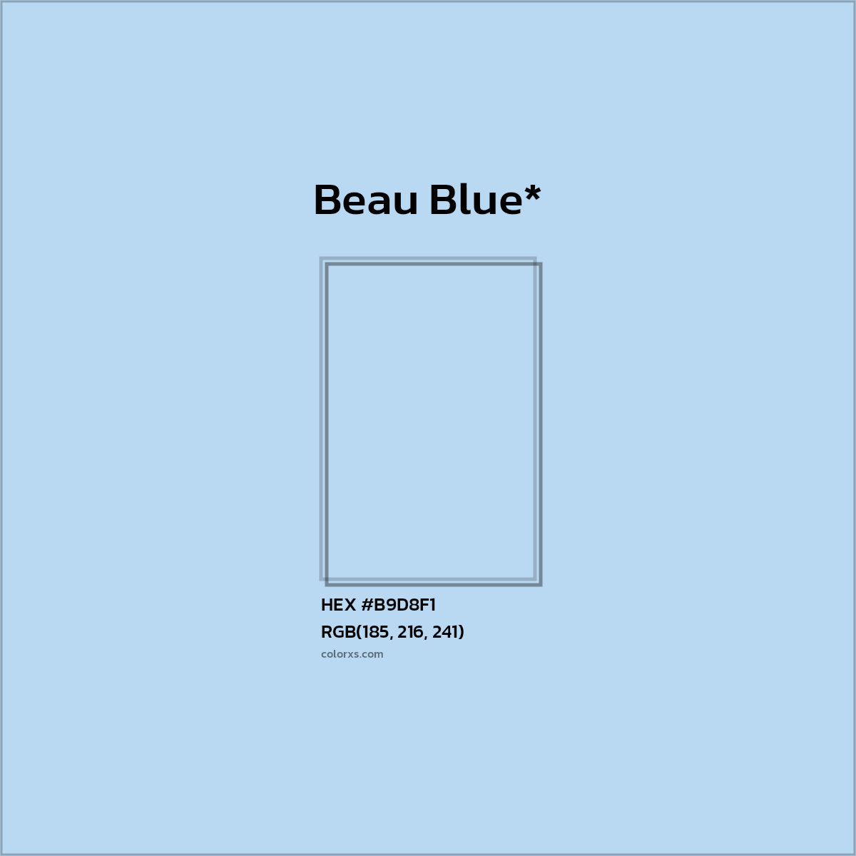 #B9D8F1 hex color. RGB, RYB, CMYK, HSL, HSV codes and color conversions. Matching color names, palettes, paints.