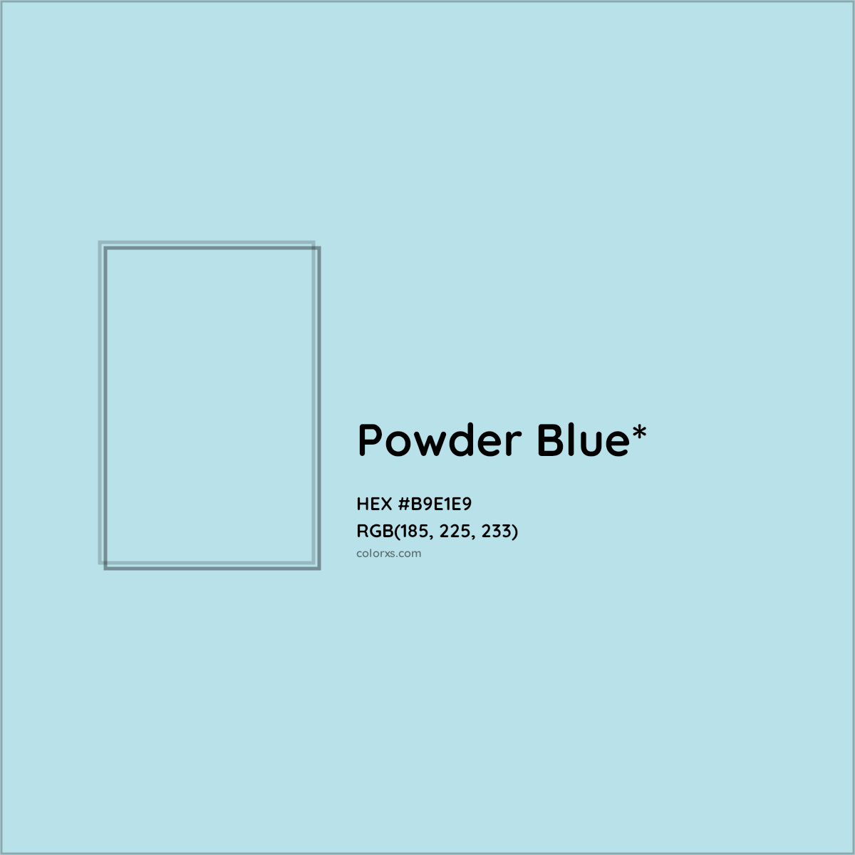 #B9E1E9 hex color. RGB, RYB, CMYK, HSL, HSV codes and color conversions. Matching color names, palettes, paints.