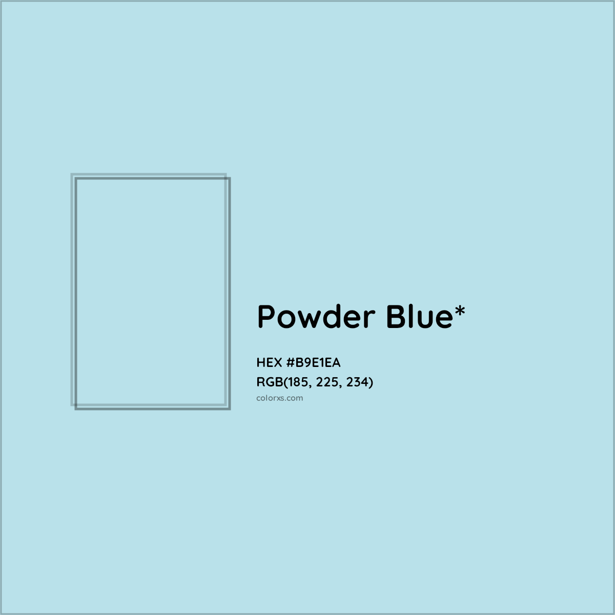 #B9E1EA hex color. RGB, RYB, CMYK, HSL, HSV codes and color conversions. Matching color names, palettes, paints.