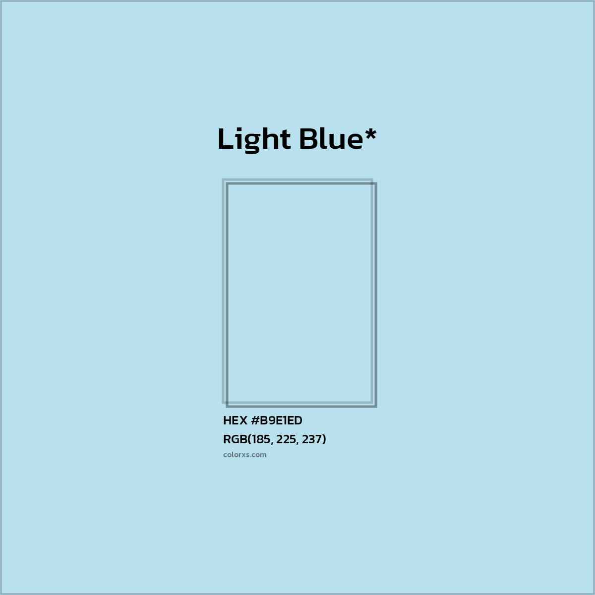 #B9E1ED hex color. RGB, RYB, CMYK, HSL, HSV codes and color conversions. Matching color names, palettes, paints.
