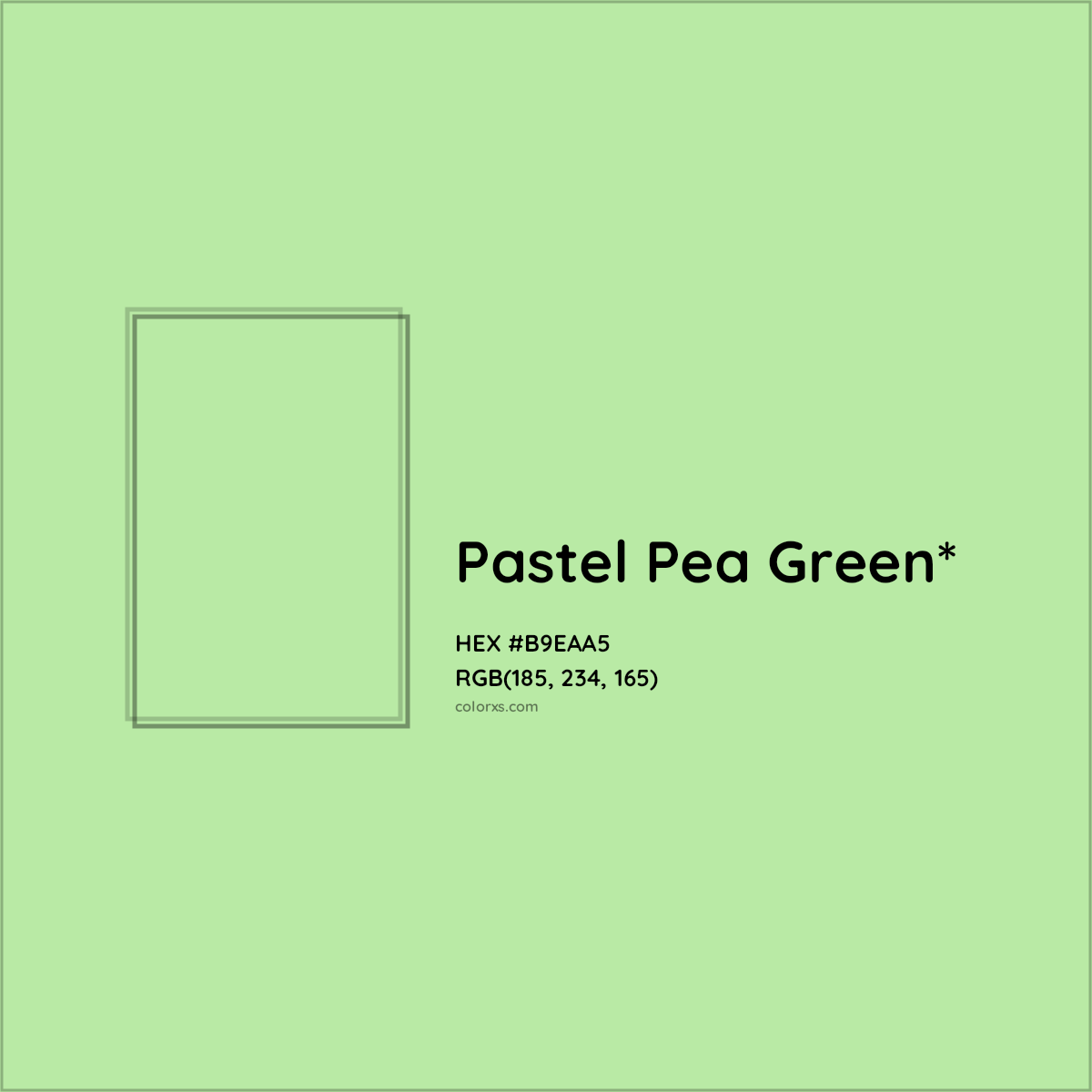 #B9EAA5 hex color. RGB, RYB, CMYK, HSL, HSV codes and color conversions. Matching color names, palettes, paints.