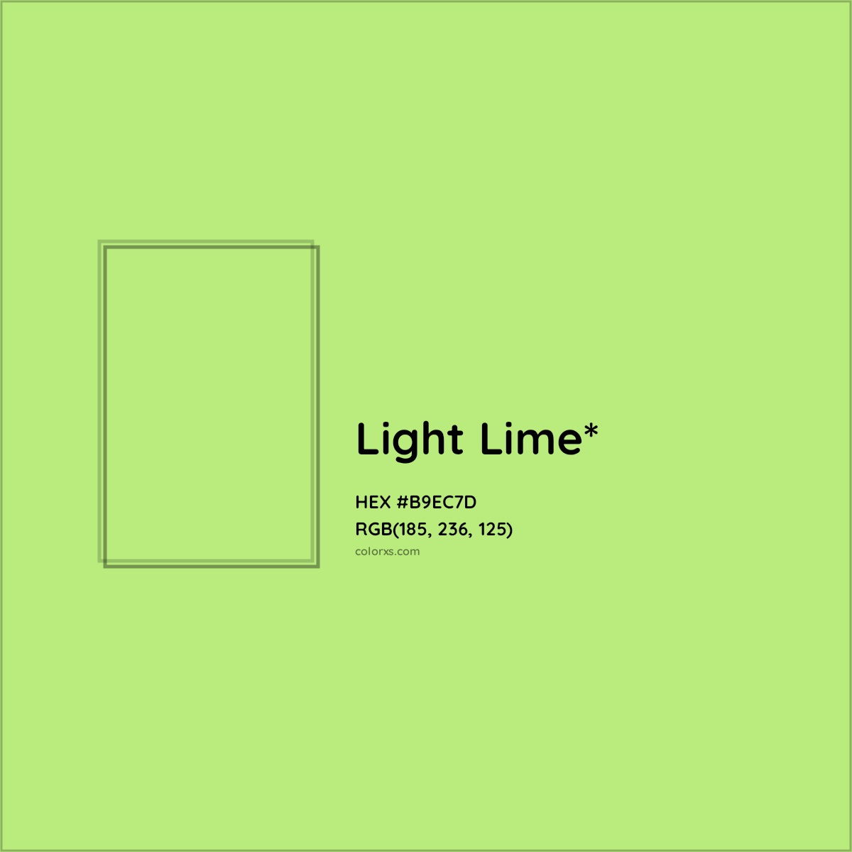 #B9EC7D hex color. RGB, RYB, CMYK, HSL, HSV codes and color conversions. Matching color names, palettes, paints.