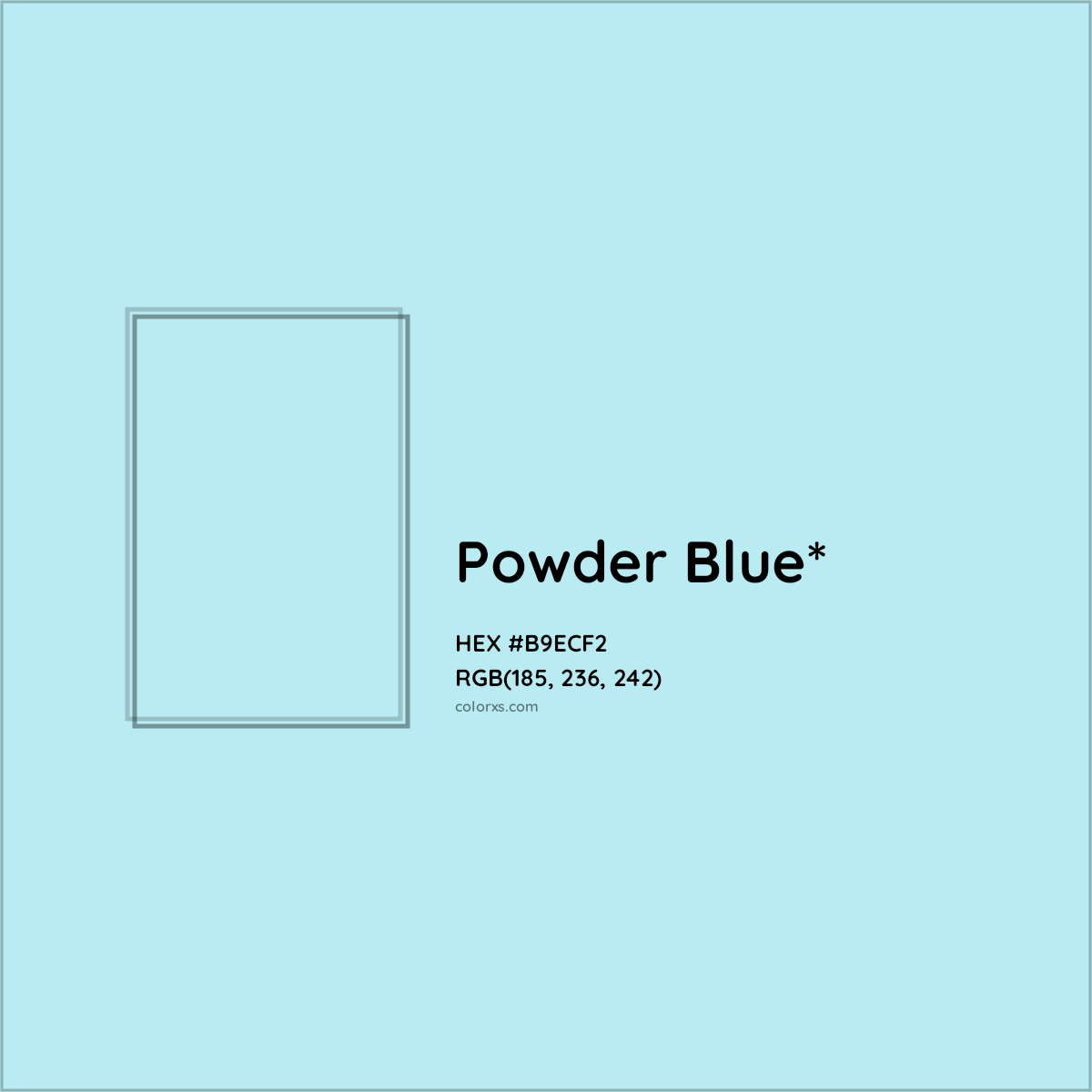 #B9ECF2 hex color. RGB, RYB, CMYK, HSL, HSV codes and color conversions. Matching color names, palettes, paints.