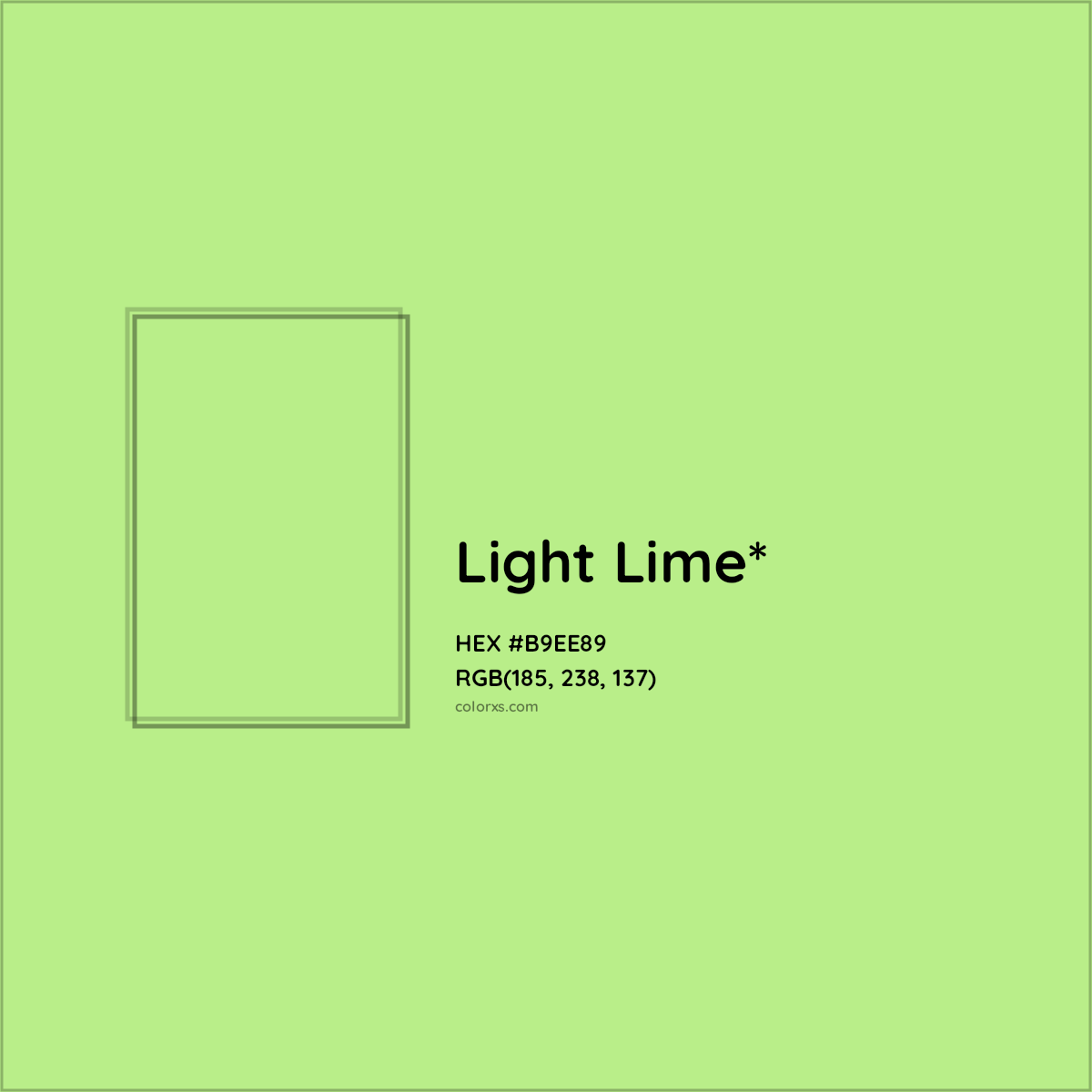 #B9EE89 hex color. RGB, RYB, CMYK, HSL, HSV codes and color conversions. Matching color names, palettes, paints.