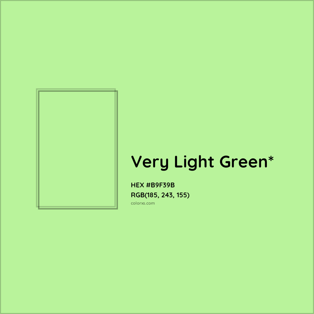 #B9F39B hex color. RGB, RYB, CMYK, HSL, HSV codes and color conversions. Matching color names, palettes, paints.