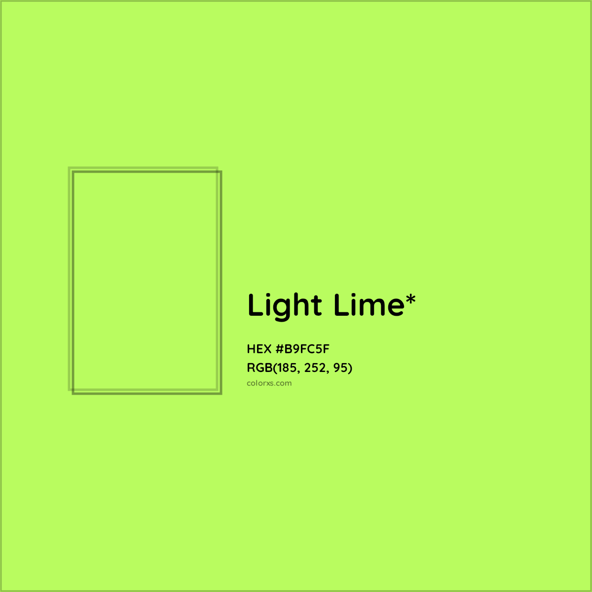 #B9FC5F hex color. RGB, RYB, CMYK, HSL, HSV codes and color conversions. Matching color names, palettes, paints.