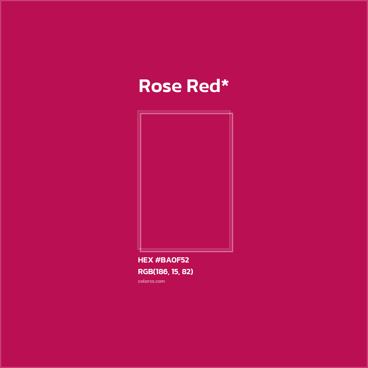 #BA0F52 hex color. RGB, RYB, CMYK, HSL, HSV codes and color conversions. Matching color names, palettes, paints.