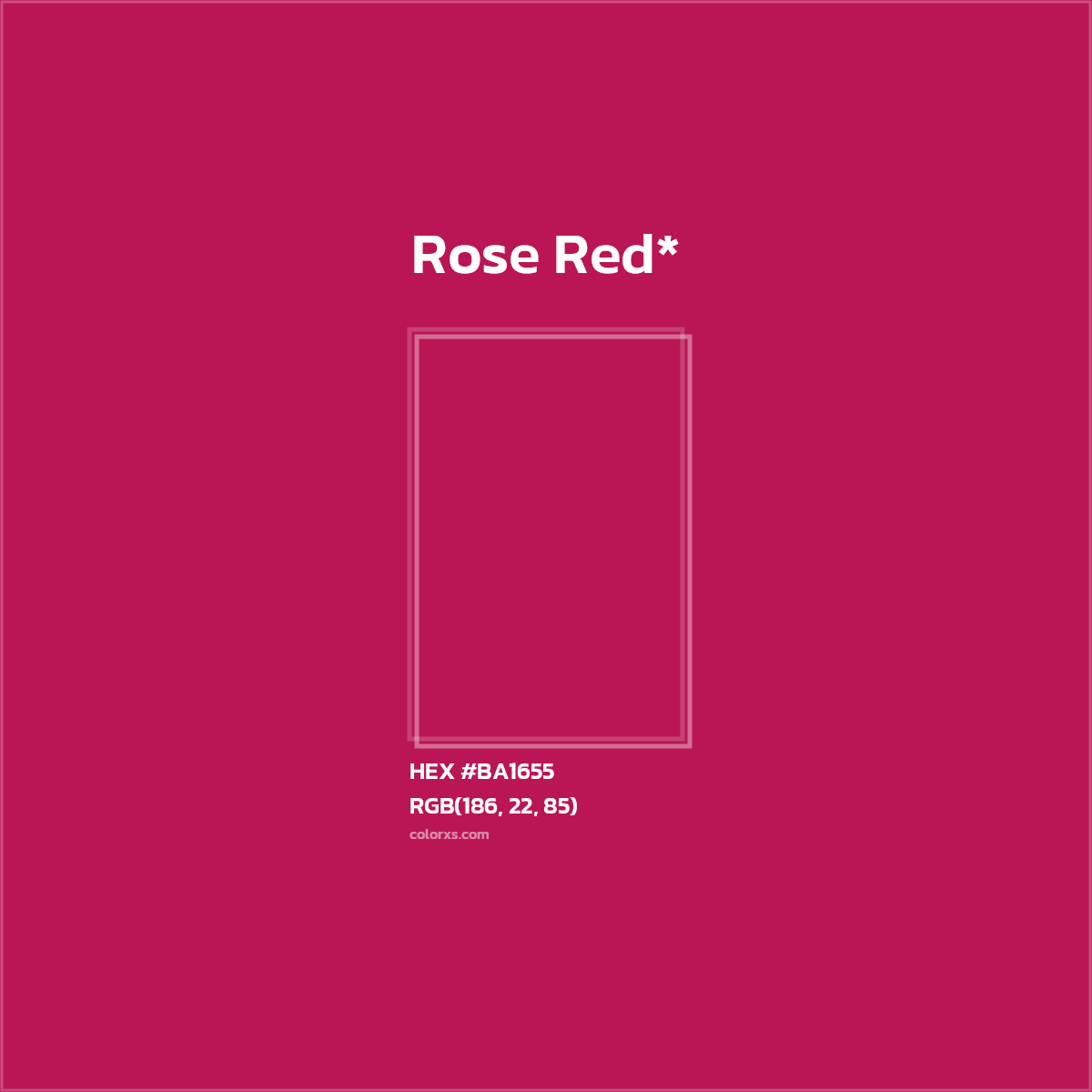 #BA1655 hex color. RGB, RYB, CMYK, HSL, HSV codes and color conversions. Matching color names, palettes, paints.