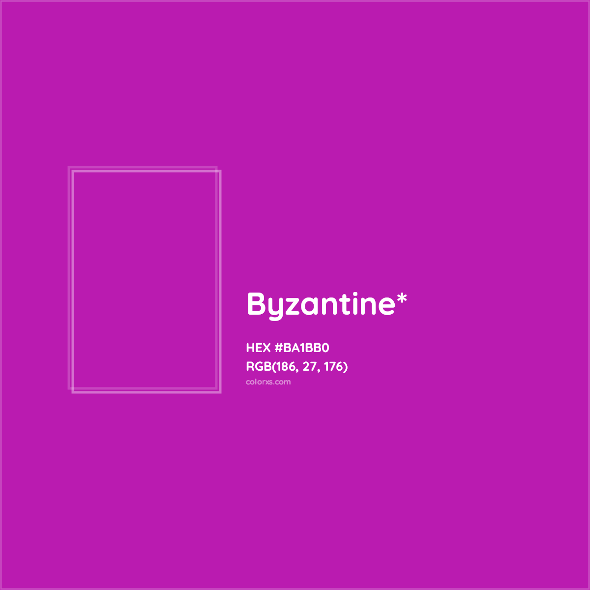#BA1BB0 hex color. RGB, RYB, CMYK, HSL, HSV codes and color conversions. Matching color names, palettes, paints.
