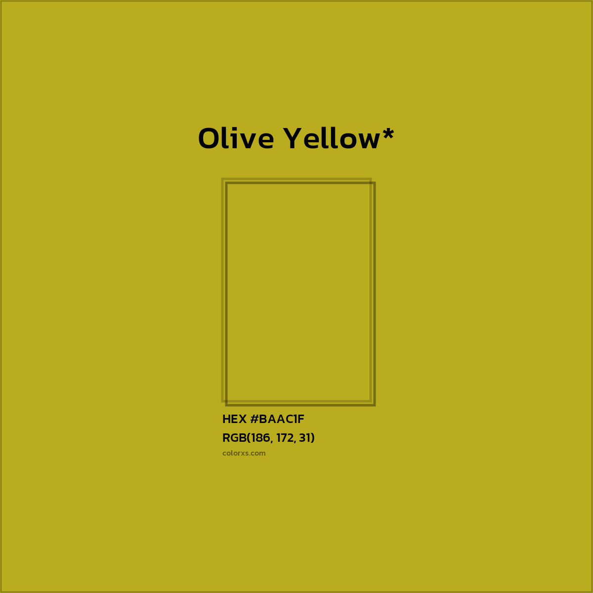 #BAAC1F hex color. RGB, RYB, CMYK, HSL, HSV codes and color conversions. Matching color names, palettes, paints.