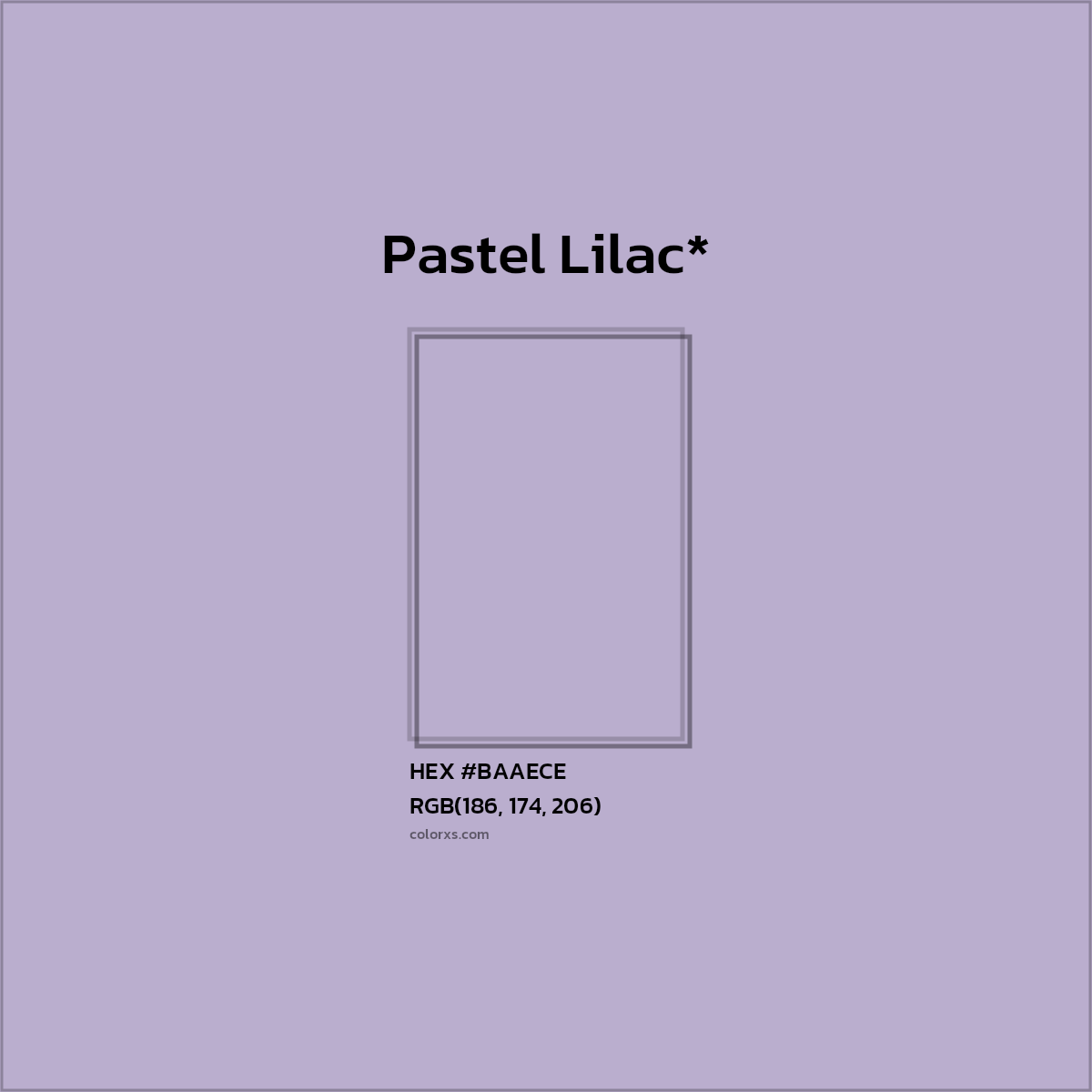 #BAAECE hex color. RGB, RYB, CMYK, HSL, HSV codes and color conversions. Matching color names, palettes, paints.
