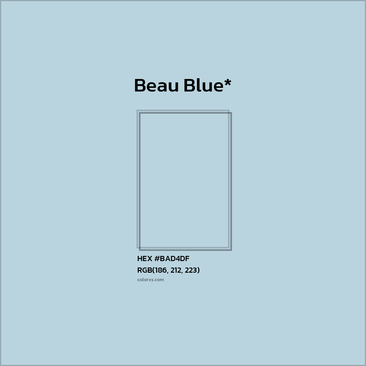 #BAD4DF hex color. RGB, RYB, CMYK, HSL, HSV codes and color conversions. Matching color names, palettes, paints.
