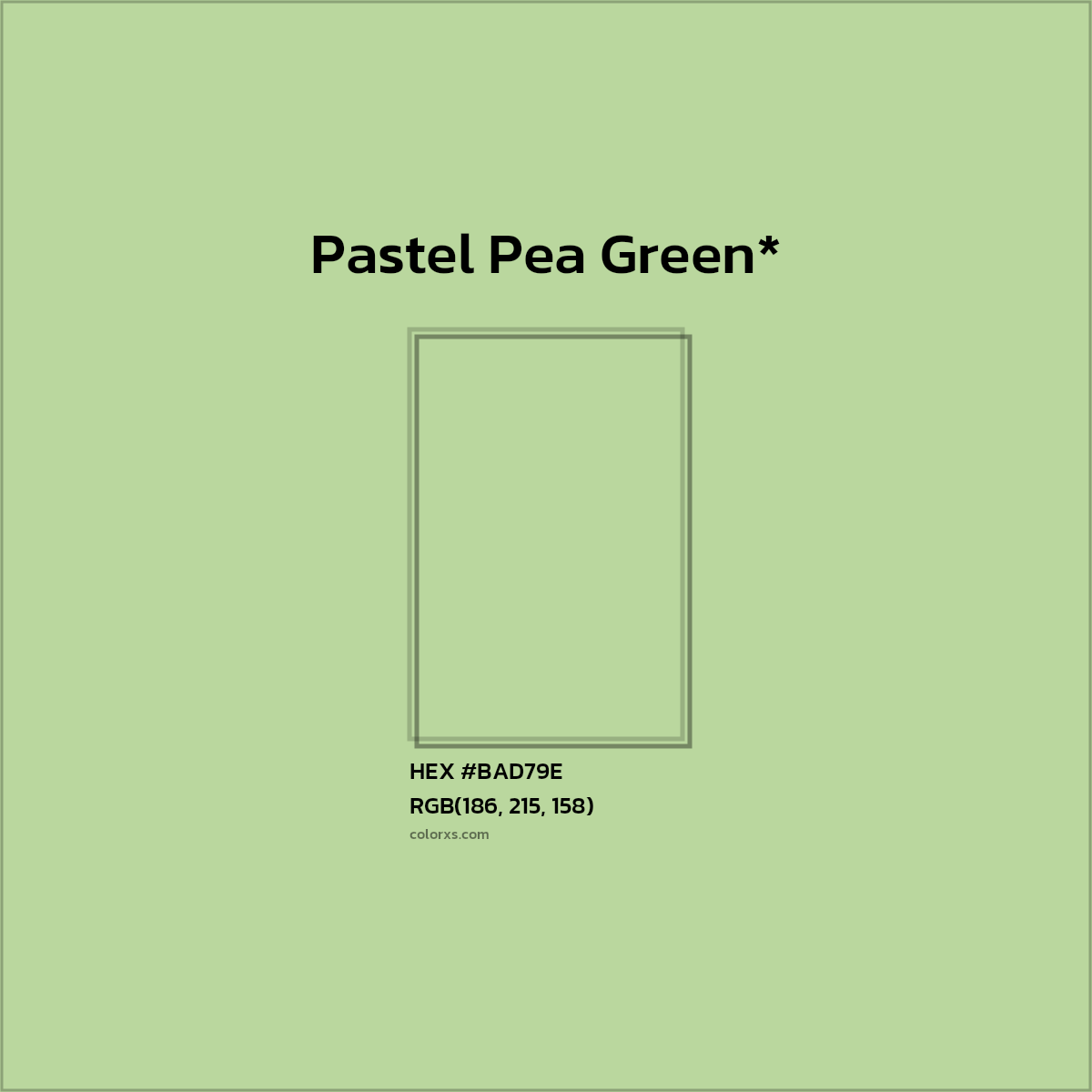 #BAD79E hex color. RGB, RYB, CMYK, HSL, HSV codes and color conversions. Matching color names, palettes, paints.