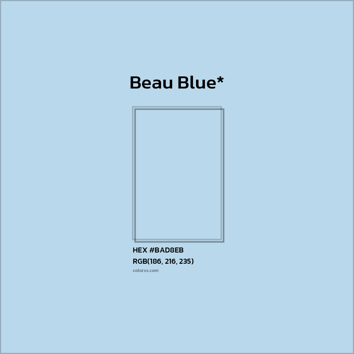 #BAD8EB hex color. RGB, RYB, CMYK, HSL, HSV codes and color conversions. Matching color names, palettes, paints.