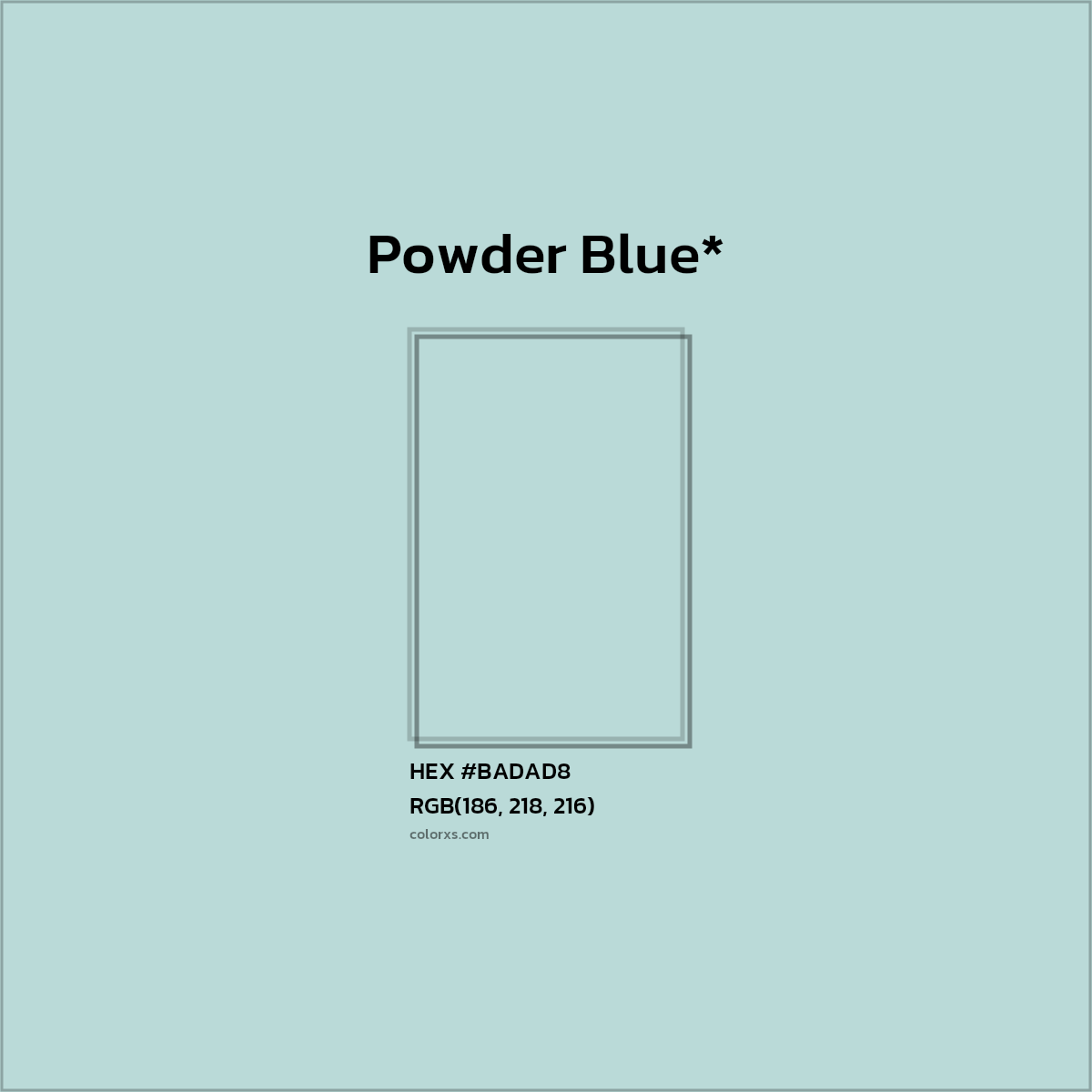 #BADAD8 hex color. RGB, RYB, CMYK, HSL, HSV codes and color conversions. Matching color names, palettes, paints.