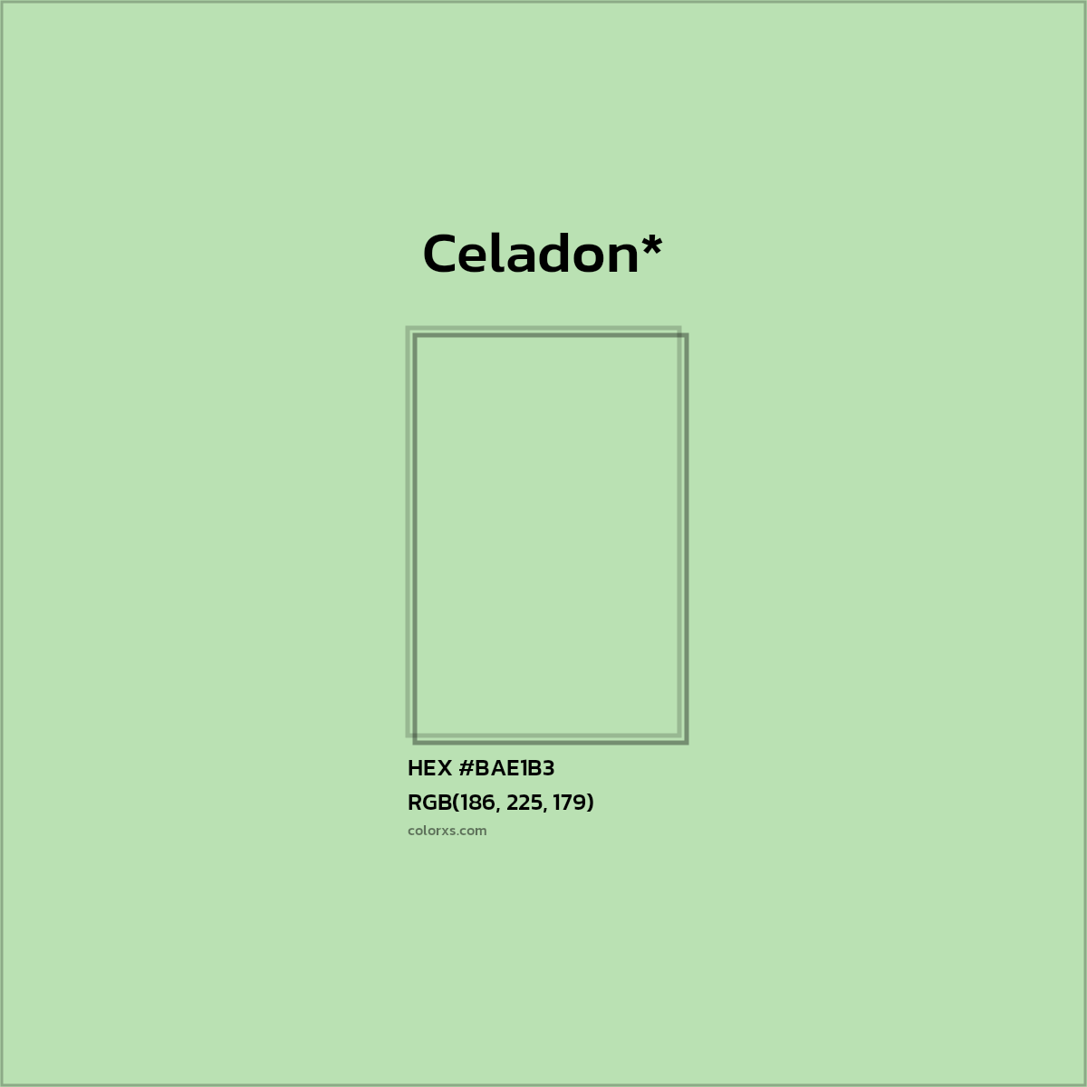 #BAE1B3 hex color. RGB, RYB, CMYK, HSL, HSV codes and color conversions. Matching color names, palettes, paints.