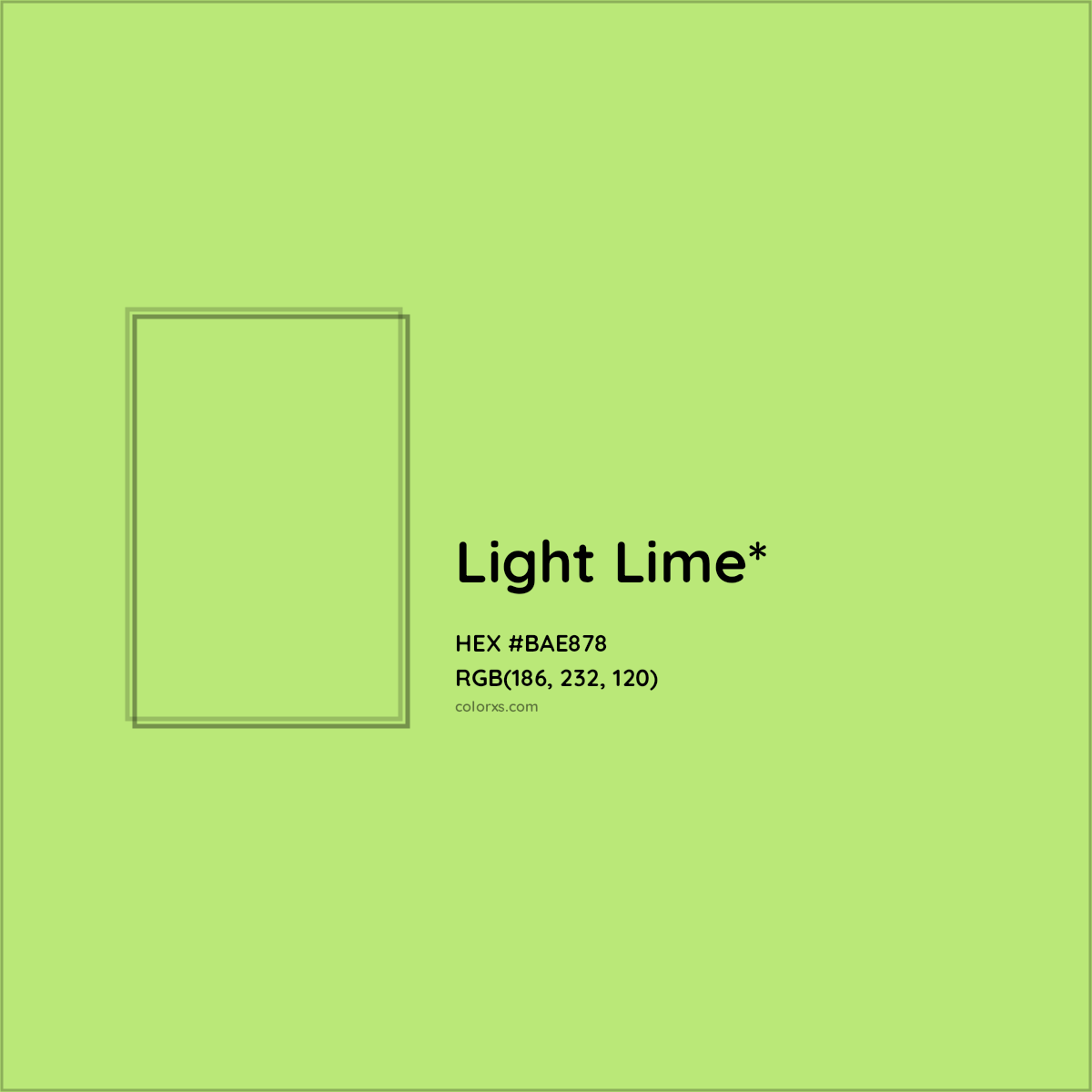 #BAE878 hex color. RGB, RYB, CMYK, HSL, HSV codes and color conversions. Matching color names, palettes, paints.
