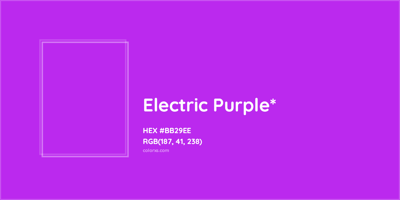 #BB29EE hex color. RGB, RYB, CMYK, HSL, HSV codes and color conversions. Matching color names, palettes, paints.