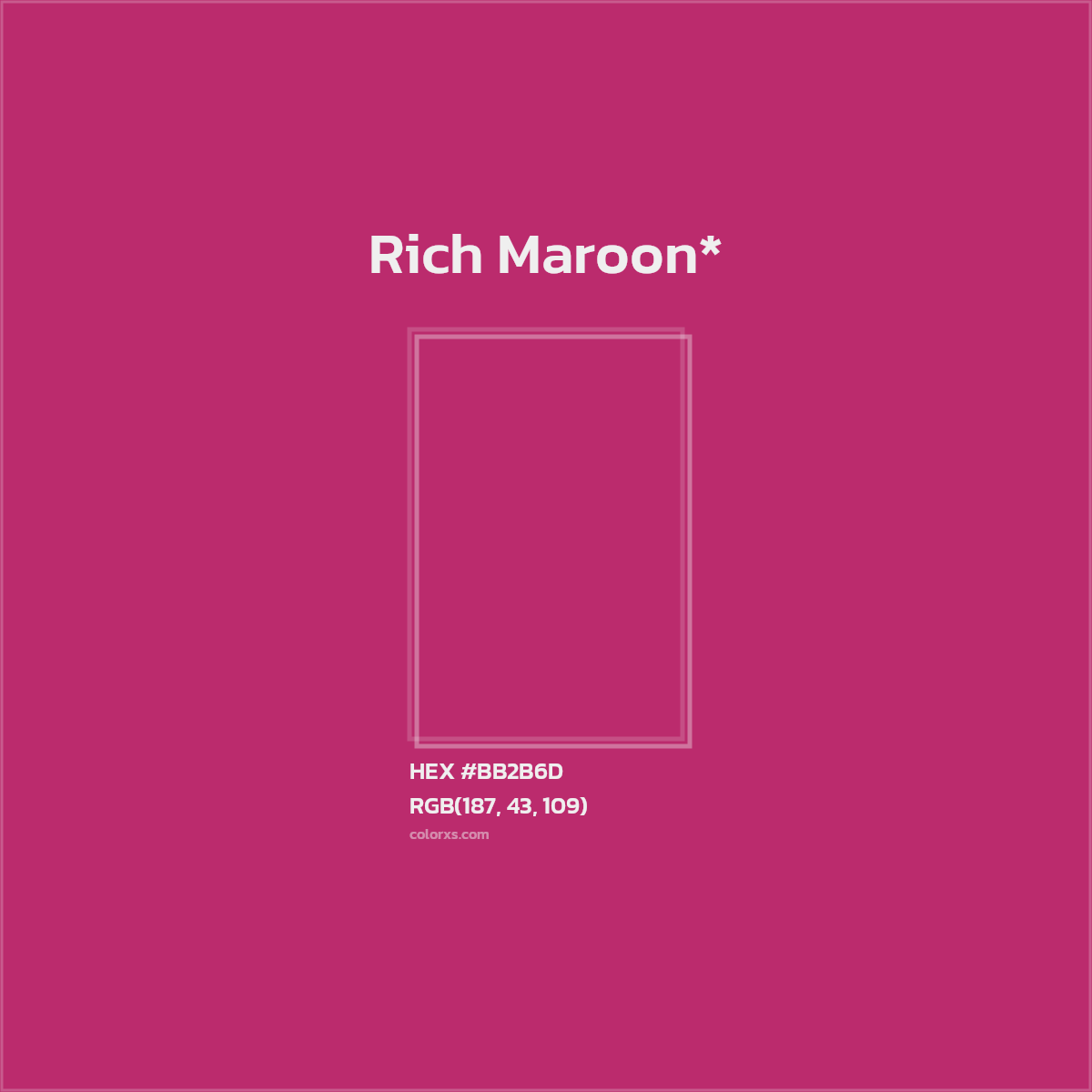 #BB2B6D hex color. RGB, RYB, CMYK, HSL, HSV codes and color conversions. Matching color names, palettes, paints.