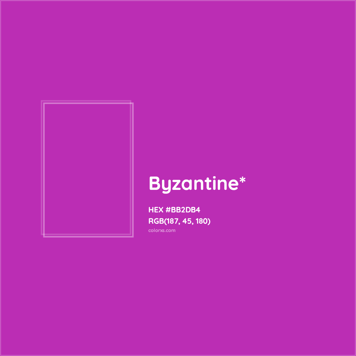 #BB2DB4 hex color. RGB, RYB, CMYK, HSL, HSV codes and color conversions. Matching color names, palettes, paints.