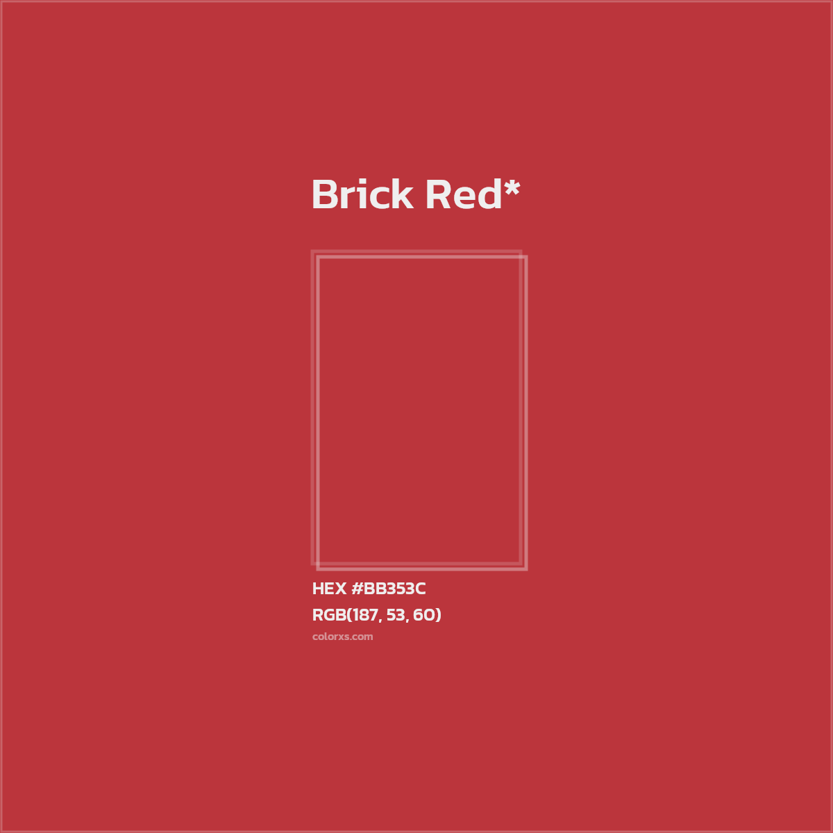 #BB353C hex color. RGB, RYB, CMYK, HSL, HSV codes and color conversions. Matching color names, palettes, paints.