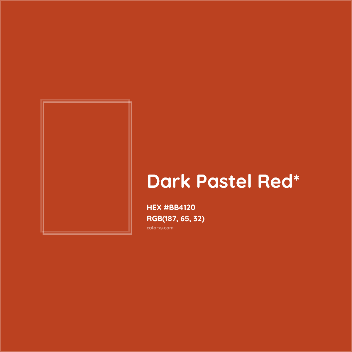 #BB4120 hex color. RGB, RYB, CMYK, HSL, HSV codes and color conversions. Matching color names, palettes, paints.