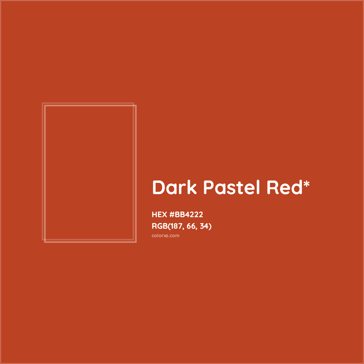 #BB4222 hex color. RGB, RYB, CMYK, HSL, HSV codes and color conversions. Matching color names, palettes, paints.