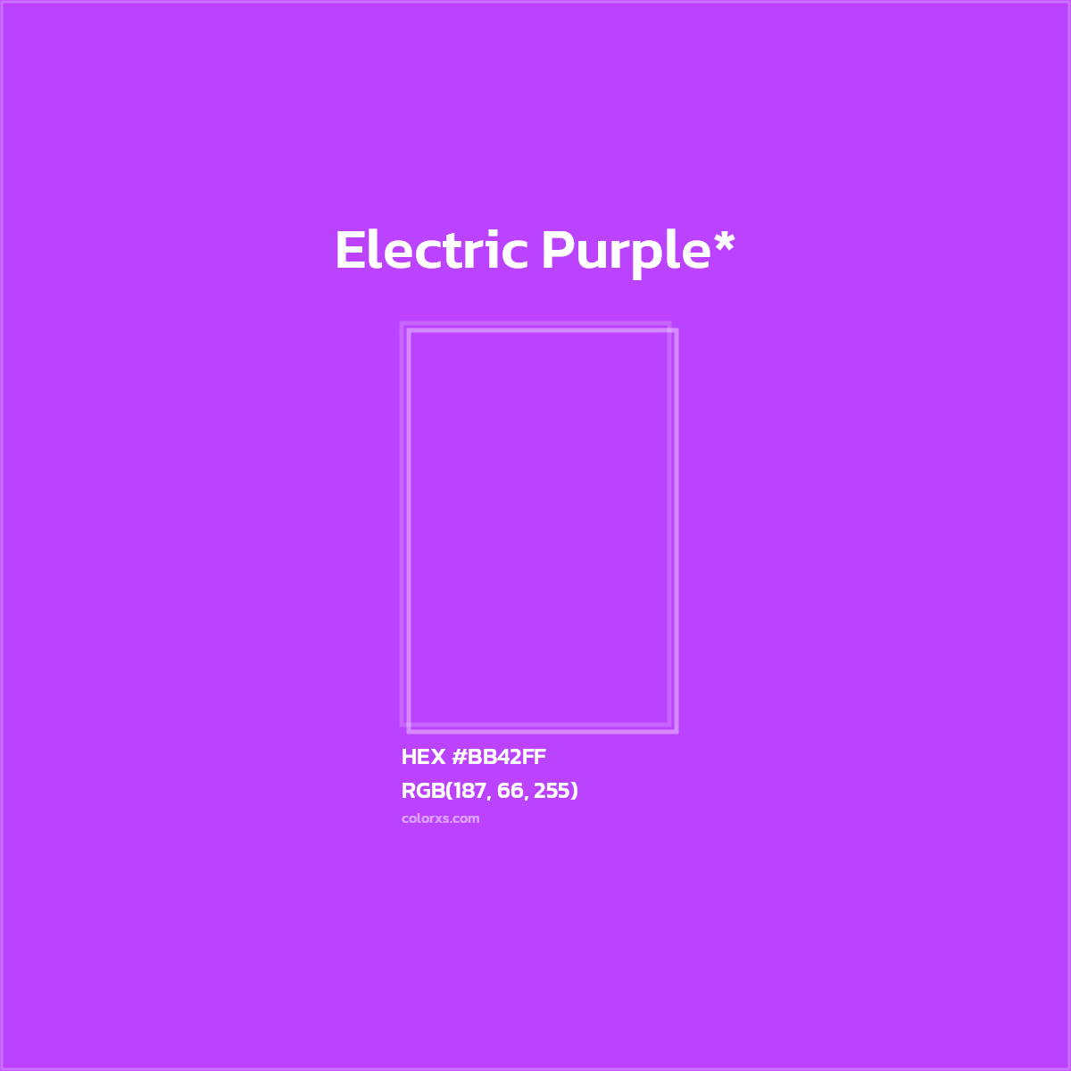 #BB42FF hex color. RGB, RYB, CMYK, HSL, HSV codes and color conversions. Matching color names, palettes, paints.