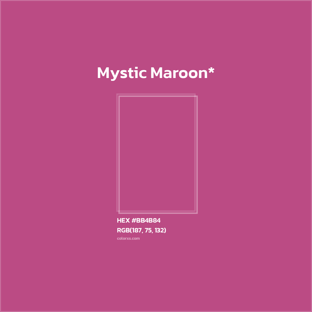 #BB4B84 hex color. RGB, RYB, CMYK, HSL, HSV codes and color conversions. Matching color names, palettes, paints.