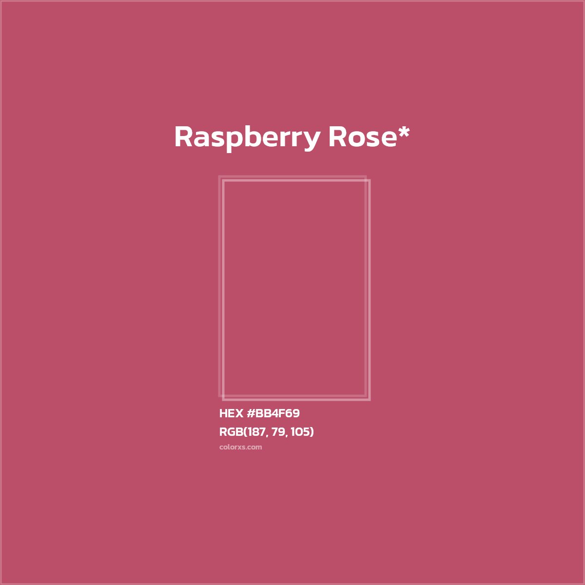 #BB4F69 hex color. RGB, RYB, CMYK, HSL, HSV codes and color conversions. Matching color names, palettes, paints.