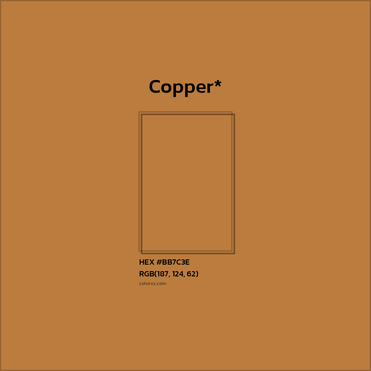 #BB7C3E hex color. RGB, RYB, CMYK, HSL, HSV codes and color conversions. Matching color names, palettes, paints.