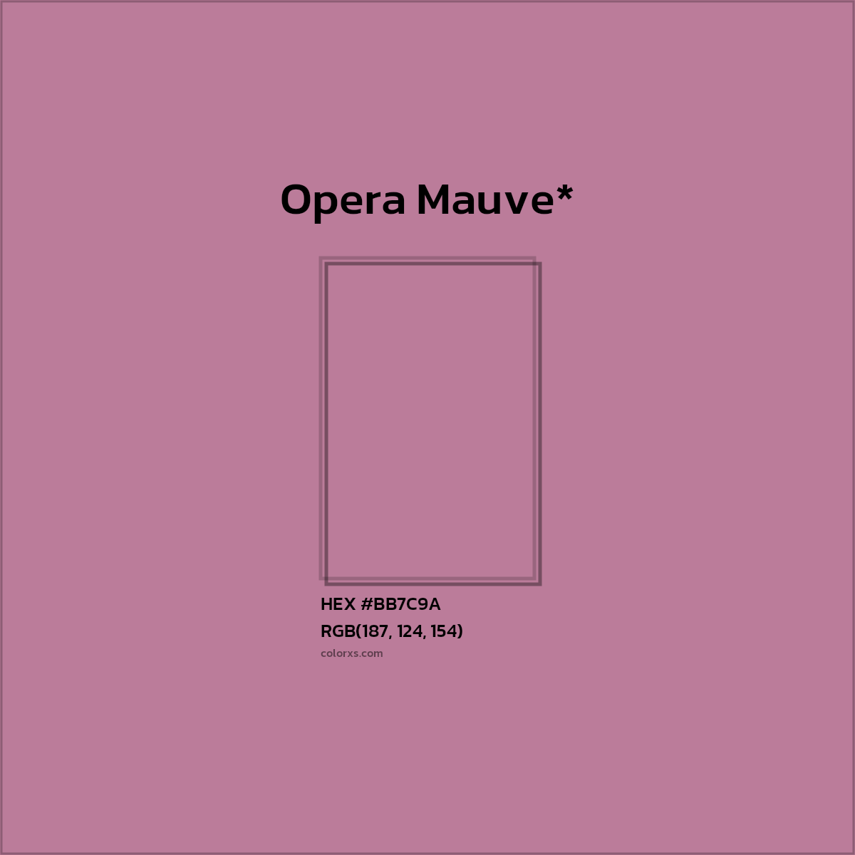 #BB7C9A hex color. RGB, RYB, CMYK, HSL, HSV codes and color conversions. Matching color names, palettes, paints.