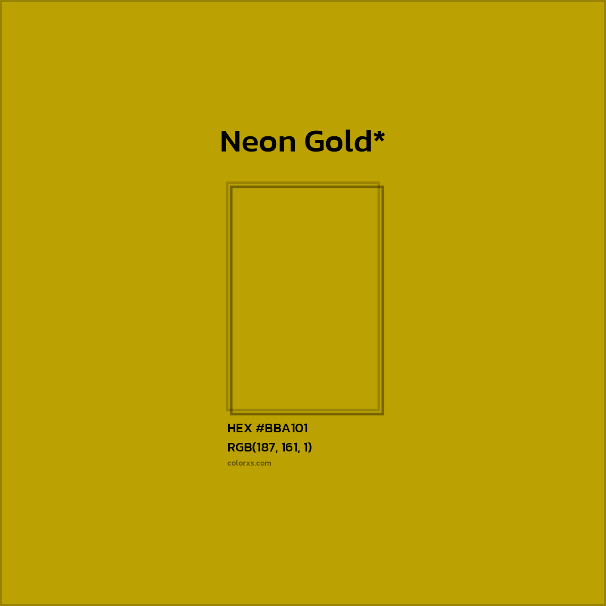 #BBA101 hex color. RGB, RYB, CMYK, HSL, HSV codes and color conversions. Matching color names, palettes, paints.