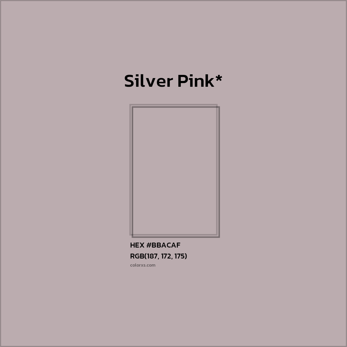 #BBACAF hex color. RGB, RYB, CMYK, HSL, HSV codes and color conversions. Matching color names, palettes, paints.
