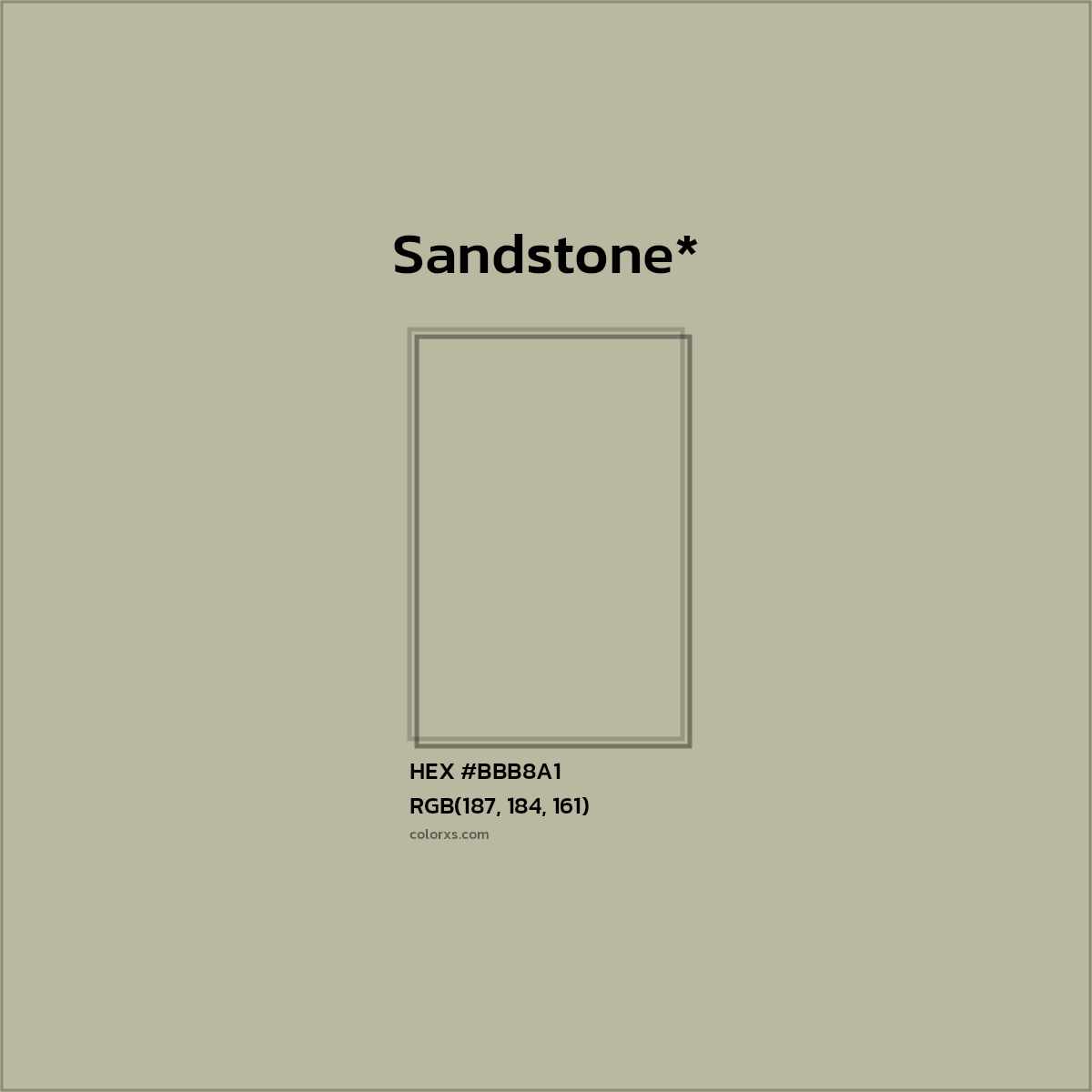 #BBB8A1 hex color. RGB, RYB, CMYK, HSL, HSV codes and color conversions. Matching color names, palettes, paints.