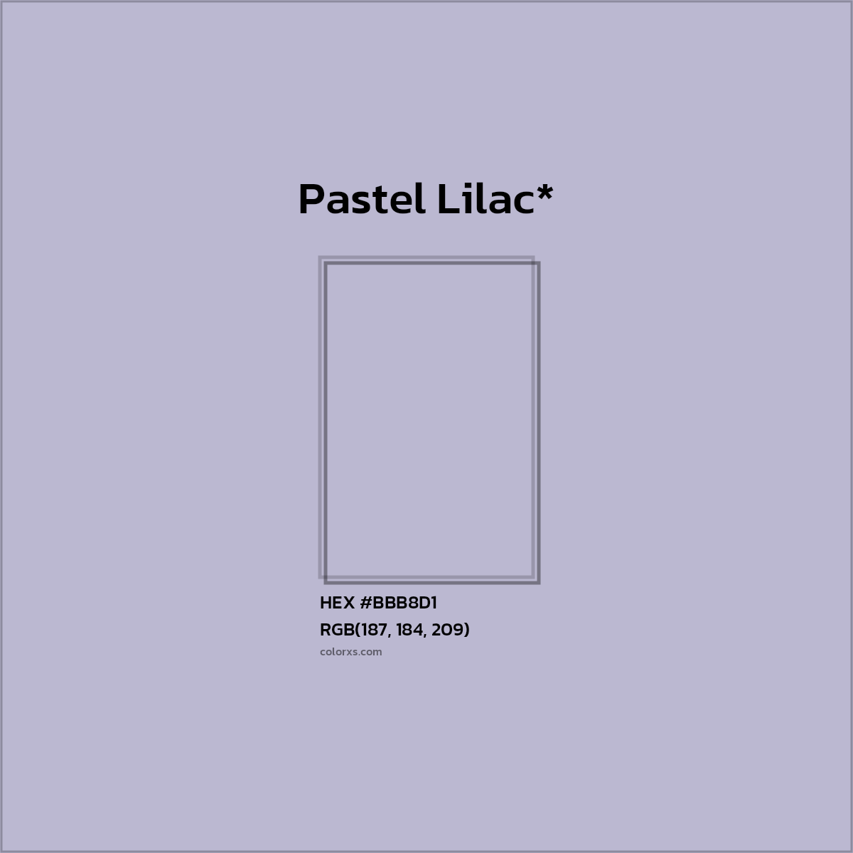 #BBB8D1 hex color. RGB, RYB, CMYK, HSL, HSV codes and color conversions. Matching color names, palettes, paints.