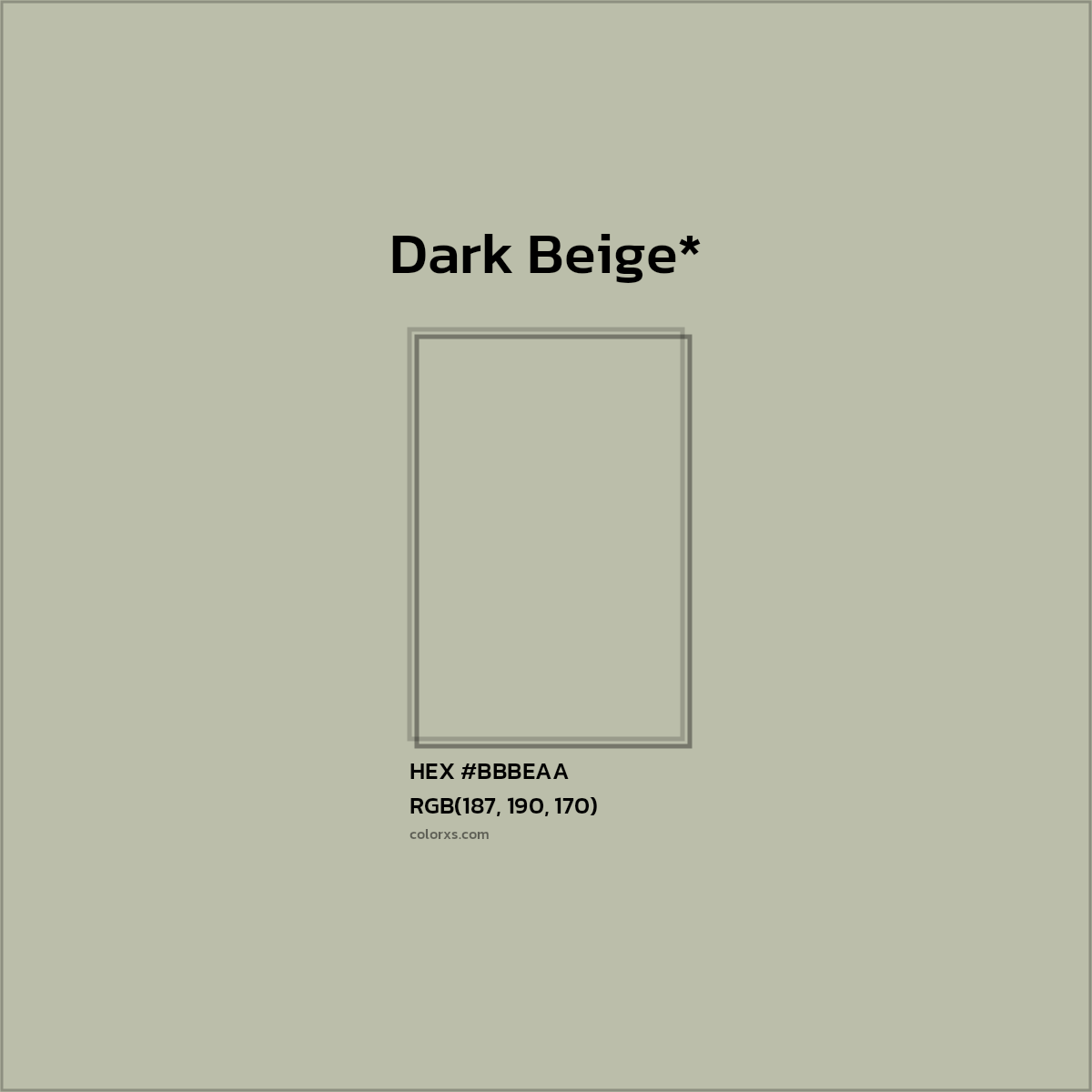 #BBBEAA hex color. RGB, RYB, CMYK, HSL, HSV codes and color conversions. Matching color names, palettes, paints.