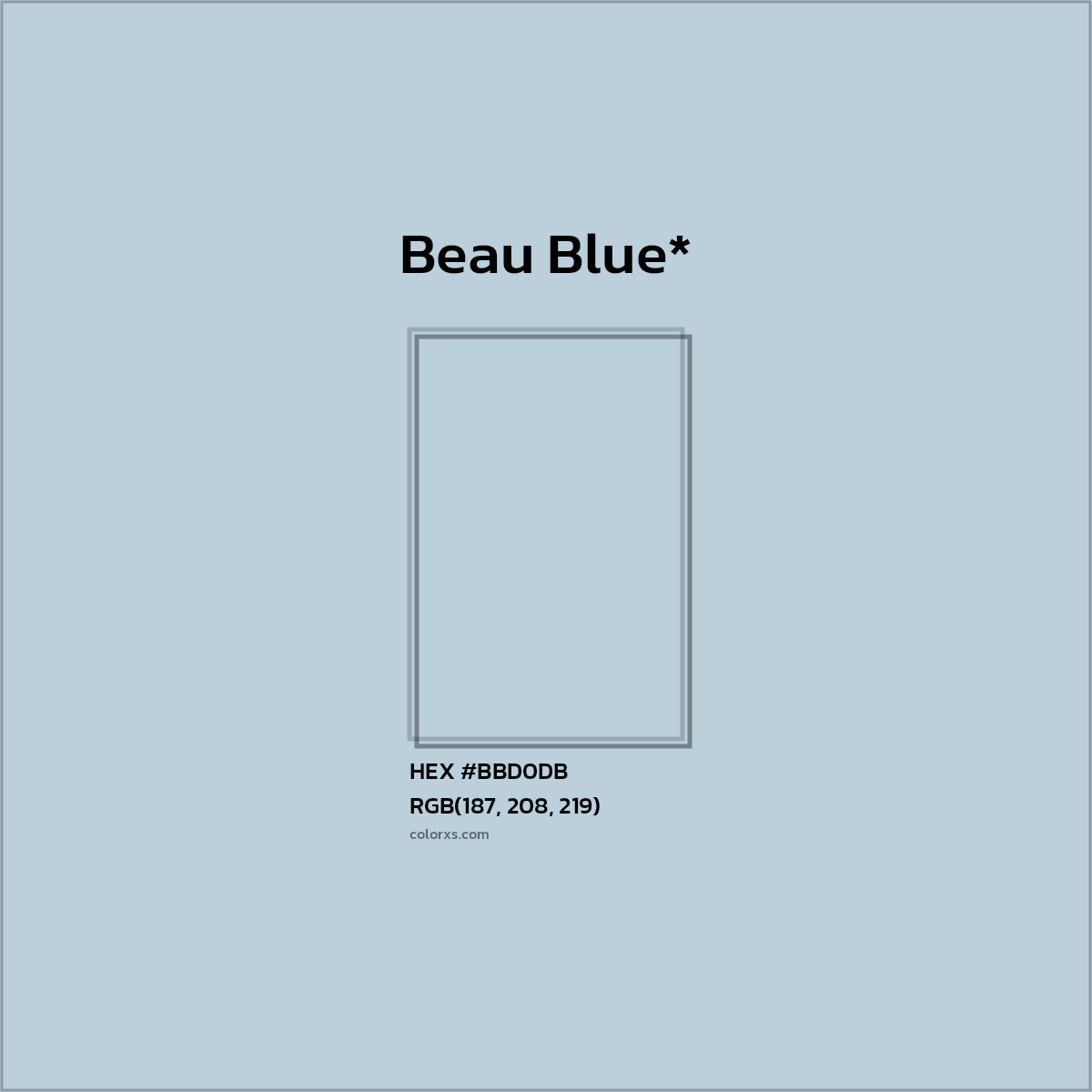 #BBD0DB hex color. RGB, RYB, CMYK, HSL, HSV codes and color conversions. Matching color names, palettes, paints.