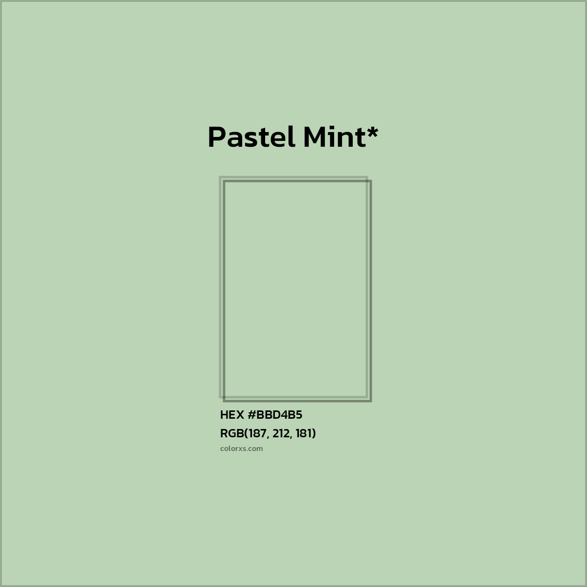 #BBD4B5 hex color. RGB, RYB, CMYK, HSL, HSV codes and color conversions. Matching color names, palettes, paints.