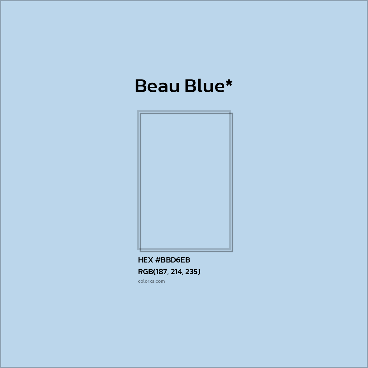 #BBD6EB hex color. RGB, RYB, CMYK, HSL, HSV codes and color conversions. Matching color names, palettes, paints.