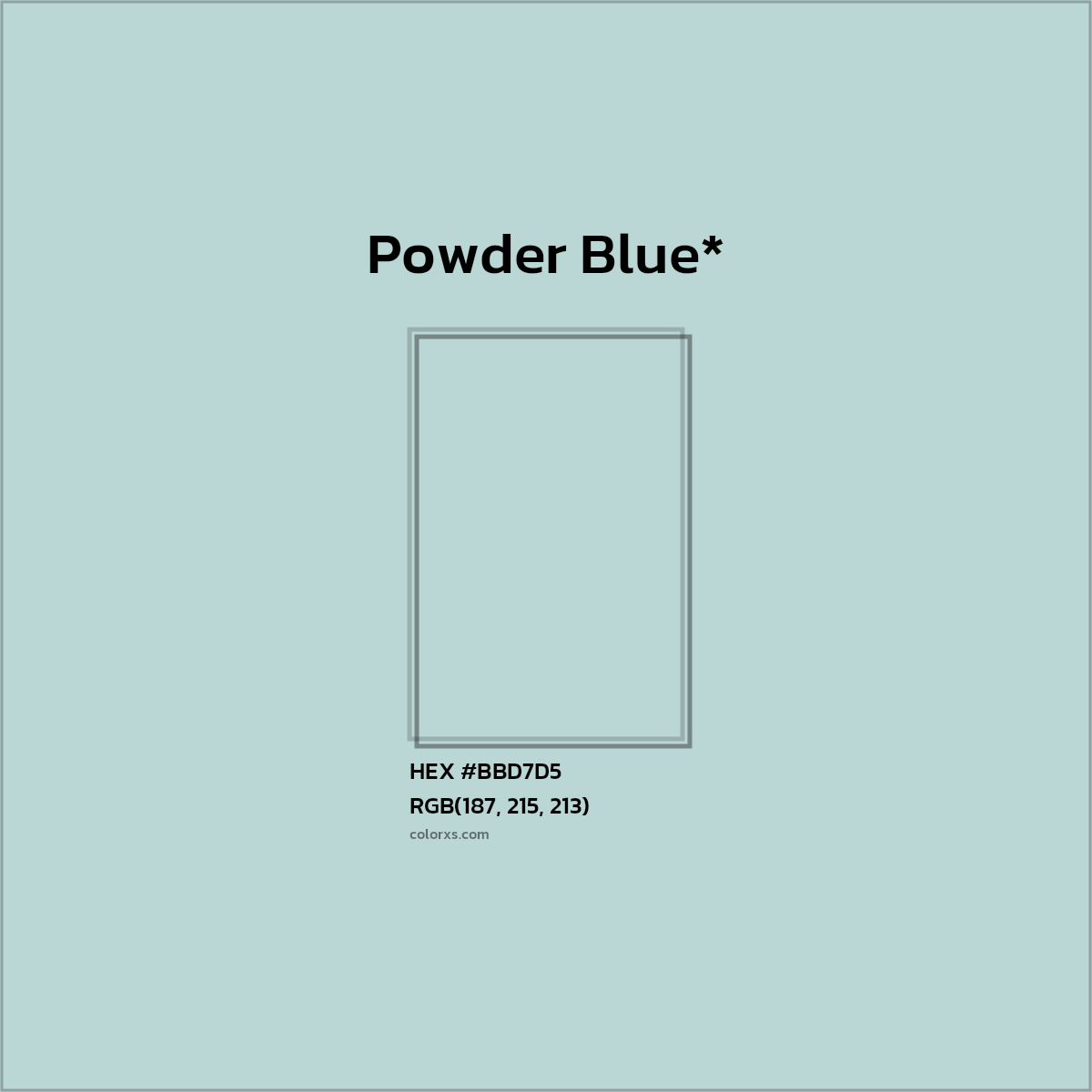 #BBD7D5 hex color. RGB, RYB, CMYK, HSL, HSV codes and color conversions. Matching color names, palettes, paints.