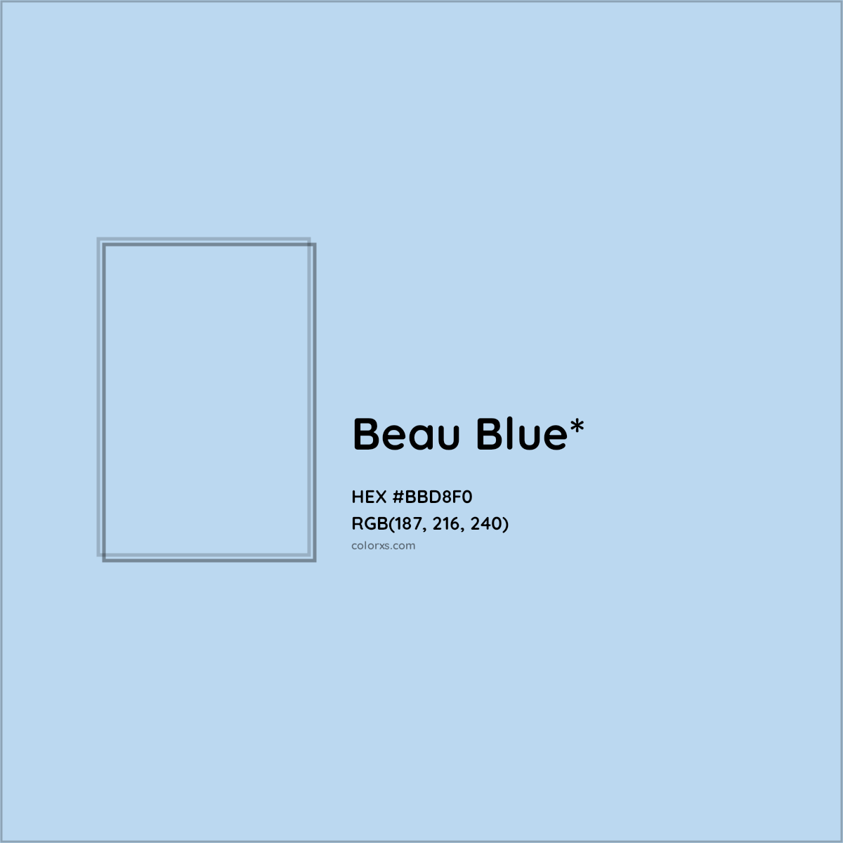 #BBD8F0 hex color. RGB, RYB, CMYK, HSL, HSV codes and color conversions. Matching color names, palettes, paints.